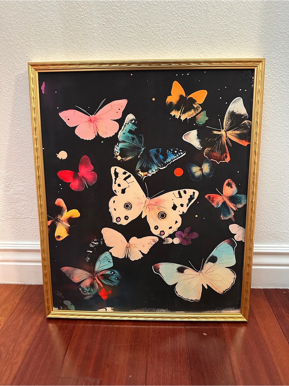20x24” Velvet print “Butterfly life” gold hammer frame anthropology vibes wall